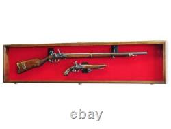Gun Display Case Cabinet Rifle Oak Black Wood Shotgun Frame USA Shadow Box 54