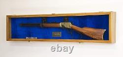 Gun Display Case Cabinet Rifle Oak Blue Solid Wood Shotgun Frame Shadow Box 44
