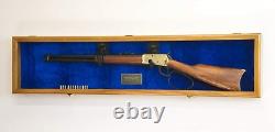 Gun Display Case Cabinet Rifle Oak Blue Solid Wood Shotgun Frame Shadow Box 44