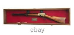 Gun Display Case Cabinet Rifle Oak Blue Solid Wood Shotgun Frame Shadow Box 44