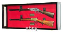 Gun Display Case Double Oak & Black Rifle Wood Clear View Shadow Box Cabinet