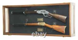 Gun Display Case Double Oak & Black Rifle Wood Clear View Shadow Box Cabinet