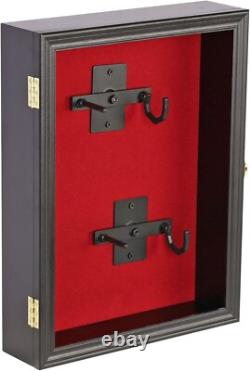 Gun Display Case Double Wood 16 x 13 In Handgun Pistol Revolver Lock Shadow Box