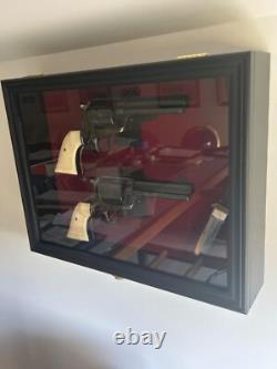 Gun Display Case Double Wood 16 x 13 In Handgun Pistol Revolver Lock Shadow Box