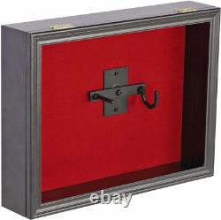 Gun Display Case Double Wood 16 x 13 In Handgun Pistol Revolver Lock Shadow Box