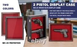 Gun Display Case Double Wood 16 x 13 In Handgun Pistol Revolver Lock Shadow Box