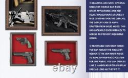 Gun Display Case Double Wood 16 x 13 In Handgun Pistol Revolver Lock Shadow Box