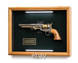 Gun Display Case LARGE 18 Oak Wood LED Light Handgun Pistol Revolver Shadow Box