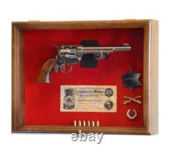 Gun Display Case LARGE LED Light Walnut Wood Handgun Pistol Revolver Shadow Box