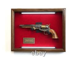 Gun Display Case LARGE LED Light Walnut Wood Handgun Pistol Revolver Shadow Box