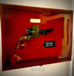 Gun Display Case LARGE LED Light Walnut Wood Handgun Pistol Revolver Shadow Box Gun Display Case LARGE LED Light Walnut Wood Handgun Pistol Revolver Shadow Box