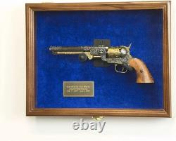 Gun Display Case LARGE Walnut Wood & Blue LED Light Handgun Revolver Shadow Box