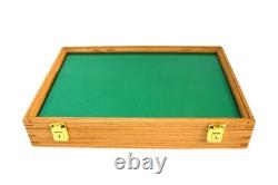 Gun Display Case Pistol 18 x 12 x 4 Oak & Green Revolver Wood USA Shadow Box