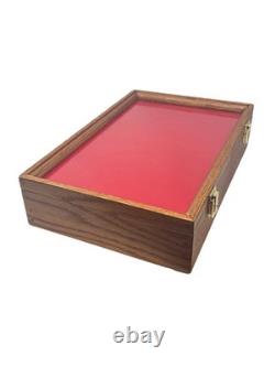 Gun Display Case Pistol 18 x 12 x 4 Oak & Green Revolver Wood USA Shadow Box