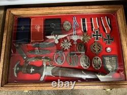 Gun Display Case Pistol 18 x 12 x 4 Oak & Green Revolver Wood USA Shadow Box