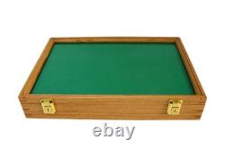 Gun Display Case Pistol 18 x 12 x 4 Oak & Green Revolver Wood USA Shadow Box