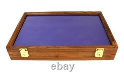 Gun Display Case Pistol 18 x 12 x 4 Revolver Walnut & Blue Wood USA Shadow Box