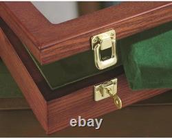 Gun Display Case Wood Handgun Pistol Revolver Glass Lock Knife Shadow Box Trophy