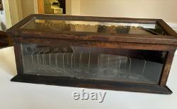 HOLLOWAY ELASTIC Wood Glass General Store Hinged Display Case, Reverse Painted HOLLOWAY ELASTIC Wood Glass General Store Hinged Display Case, Reverse Painted