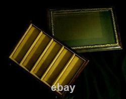 HORCHOW Brown Leather Glass Collectors Display Tray Watch Jewelry Box Case