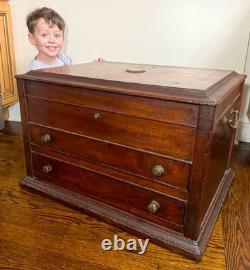 HUGE antique 19th century wood bronze flatware silverware box display case set