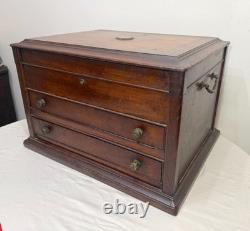 HUGE antique 19th century wood bronze flatware silverware box display case set