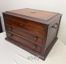 HUGE antique 19th century wood bronze flatware silverware box display case set