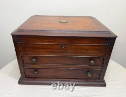 HUGE antique 19th century wood bronze flatware silverware box display case set