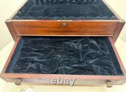 HUGE antique 19th century wood bronze flatware silverware box display case set