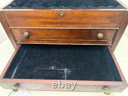 HUGE antique 19th century wood bronze flatware silverware box display case set