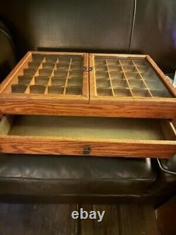 HUNT ROUND TIP PENS Antique Wooden Store Display Case Glass Top And Stock Drawer