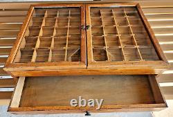 HUNT ROUND TIP PENS Antique Wooden Store Display Case Glass Top And Stock Drawer