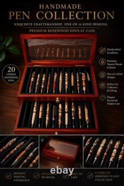 Handmade Exotic Wood Pen Collection 19 Pens with Premium Rosewood Display Case