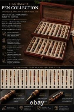 Handmade Exotic Wood Pen Collection 19 Pens with Premium Rosewood Display Case