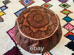 Handmade Moroccan Camel leather pouf, Genuine Leather Ottoman Round pouf, berber