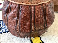 Handmade Moroccan Camel leather pouf, Genuine Leather Ottoman Round pouf, berber
