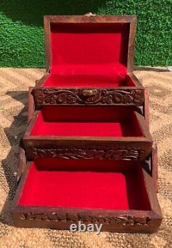 Handmade Wooden Three Step Jewelry Box Indian RoseWood