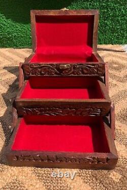 Handmade Wooden Three Step Jewelry Box Indian RoseWood