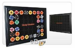 Harley-Davidson 48 Dealer Poker Chip Collectors Black Wood Display Frame 6958D