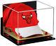 Hat Or Cap Display Case With Mirror, Wall Mount, Red Risers & Wood Base (a006)