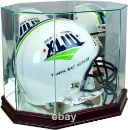 Helmet Display Case Football Cherry Wood Glass NFL NCAA Full Size Holder Frame