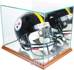 Helmet Display Case Full Size Football Walnut Solid Wood & Glass USA Shadow Box