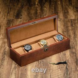 High Class Solid Wood Wooden Display Watch Box Case Chest With Lock 6 Slots