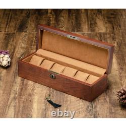 High Class Solid Wood Wooden Display Watch Box Case Chest With Lock 6 Slots