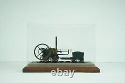 Historic Vintage Steam Engine Model on Wood Display with Case Cover