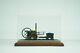 Historic Vintage Steam Engine Model On Wood Display With Case Cover