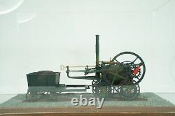 Historic Vintage Steam Engine Model on Wood Display with Case Cover