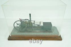 Historic Vintage Steam Engine Model on Wood Display with Case Cover