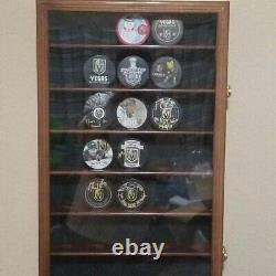 Hockey Puck Display Case 40 Black Wood Holder Cabinet Wall Baseball Shadow Box