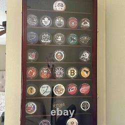 Hockey Puck Display Case 40 Black Wood Holder Cabinet Wall Baseball Shadow Box